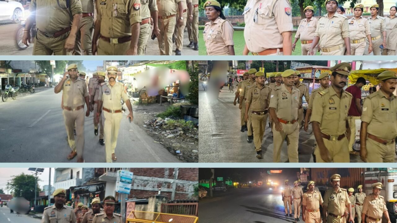 चुस्त-दुरुस्त सुरक्षा व्यवस्था के लिए कुशीनगर पुलिस का सघन फ्लैग मार्च, संदिग्धों की हुई चेकिंग ।