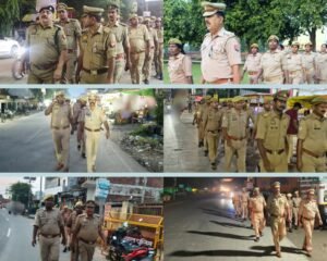 चुस्त-दुरुस्त सुरक्षा व्यवस्था के लिए कुशीनगर पुलिस का सघन फ्लैग मार्च, संदिग्धों की हुई चेकिंग ।